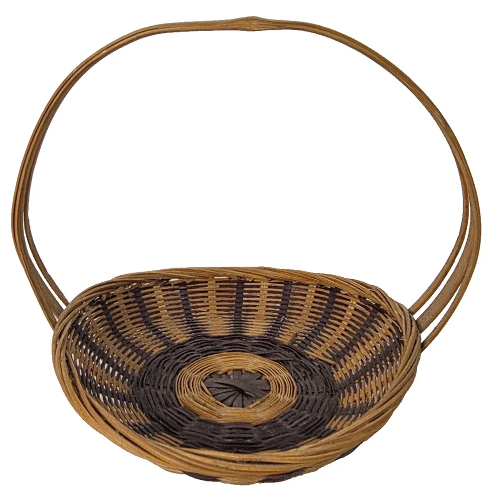 Vintage Two Tone Wicker Basket Double Handle 6in Easter Flower Girl Decor